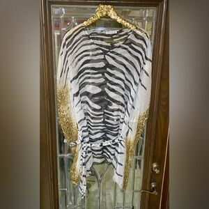 100% Silk Animal Print Slightly Sheer Belted Cover Up